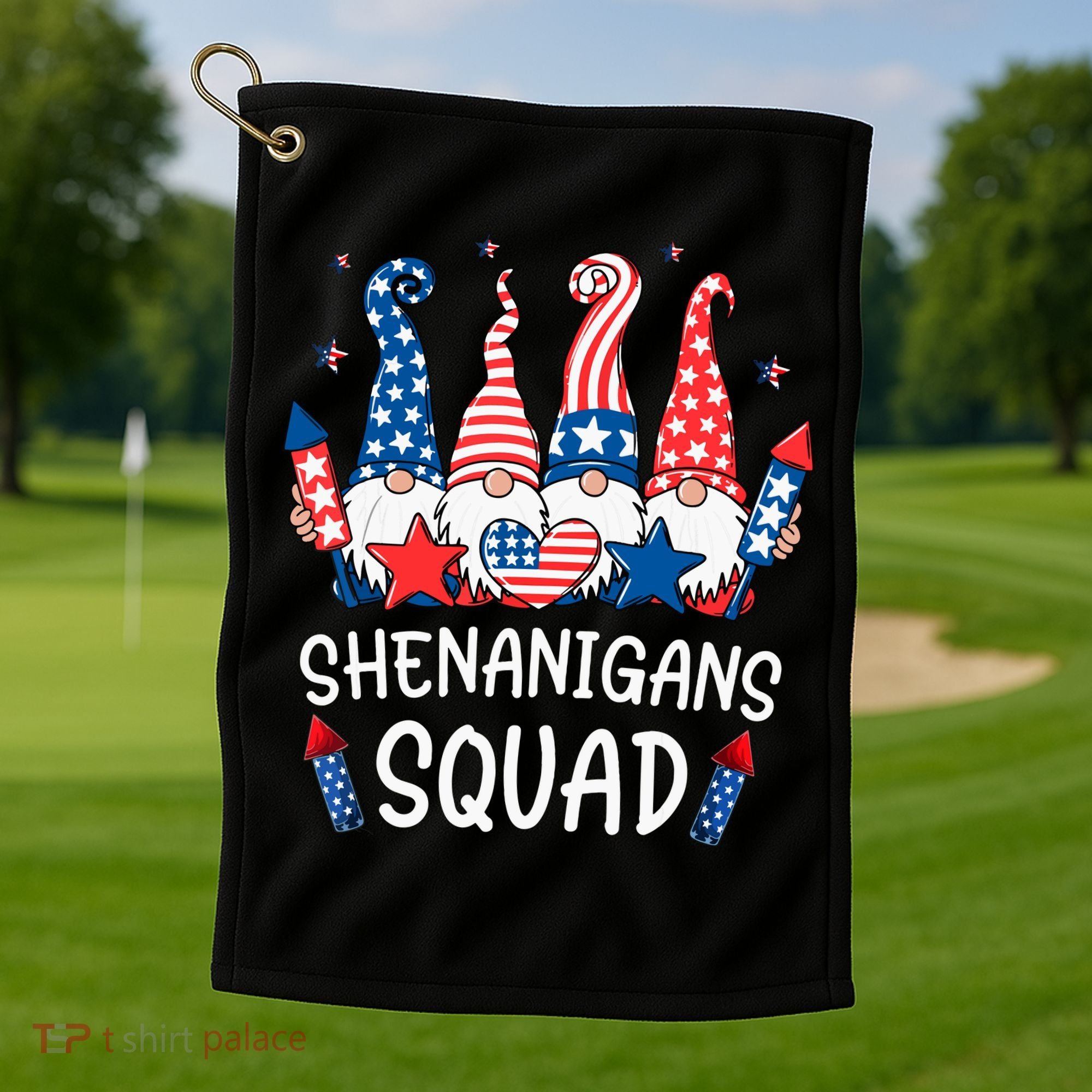 Patriotic Gnomes 4th Of July Funny Shenanigans Squad Golf Towel