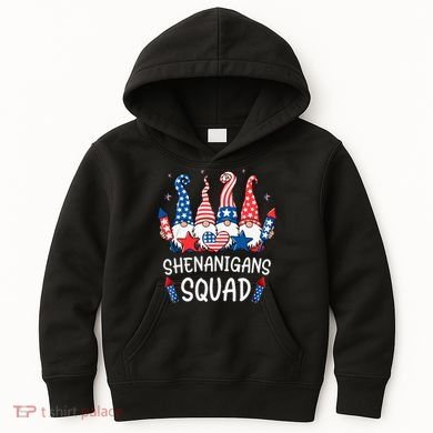 Patriotic Gnomes 4th Of July Funny Shenanigans Squad Kids Hoodie