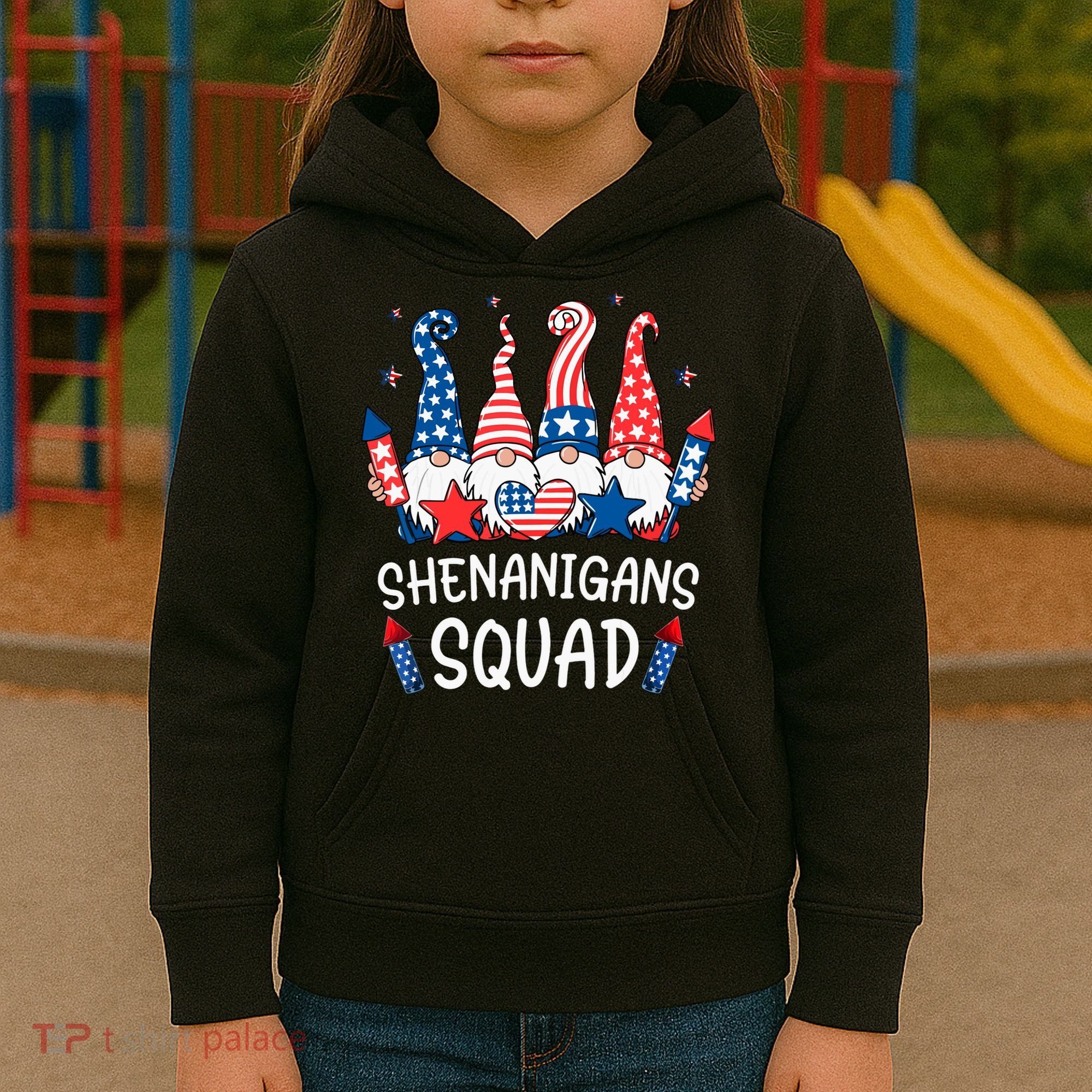 Patriotic Gnomes 4th Of July Funny Shenanigans Squad Kids Hoodie