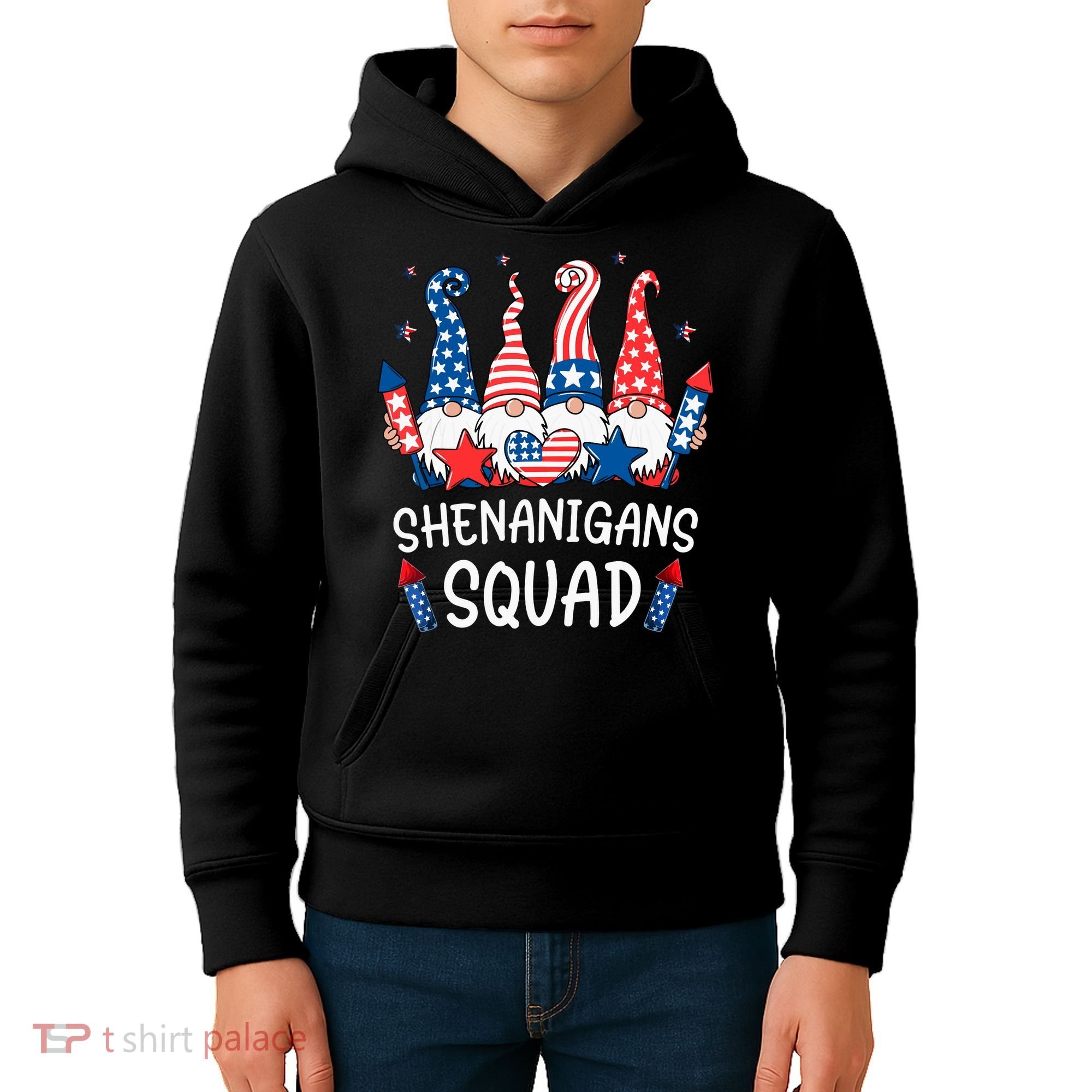 Patriotic Gnomes 4th Of July Funny Shenanigans Squad Kids Hoodie