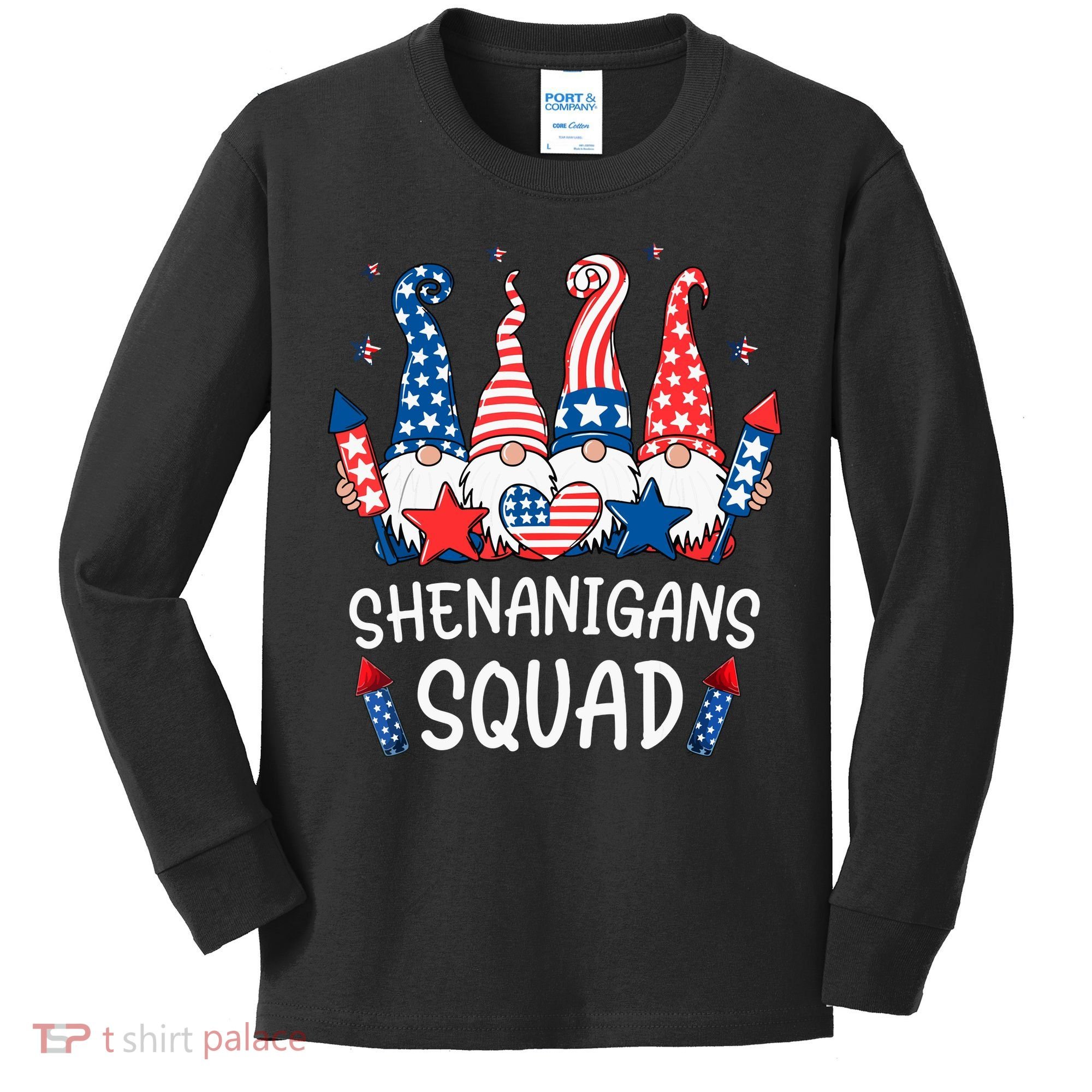 Patriotic Gnomes 4th Of July Funny Shenanigans Squad Kids Long Sleeve Shirt