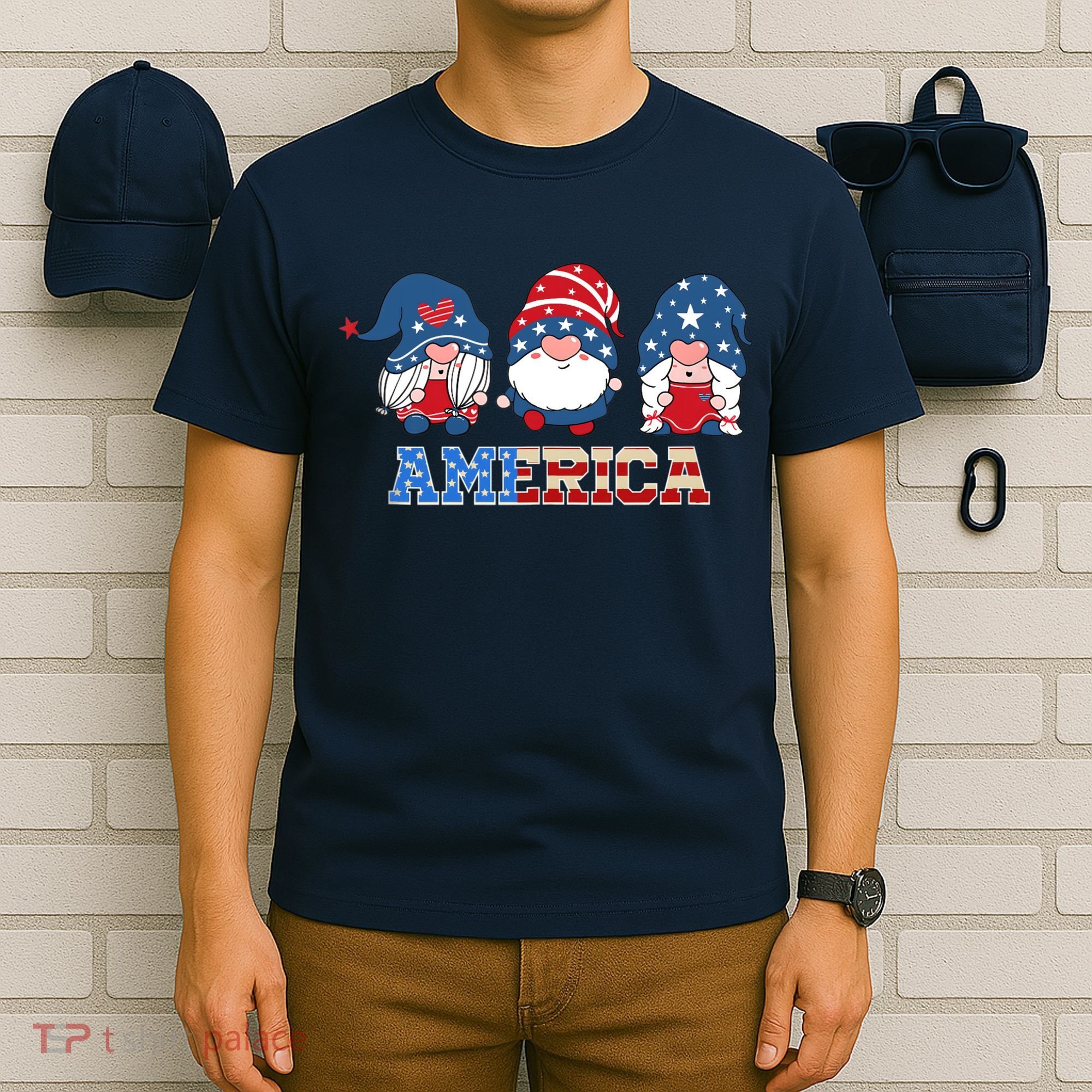 Patriotic Gnomes 4th Of July Funny Gnome Love American Flag T-Shirt
