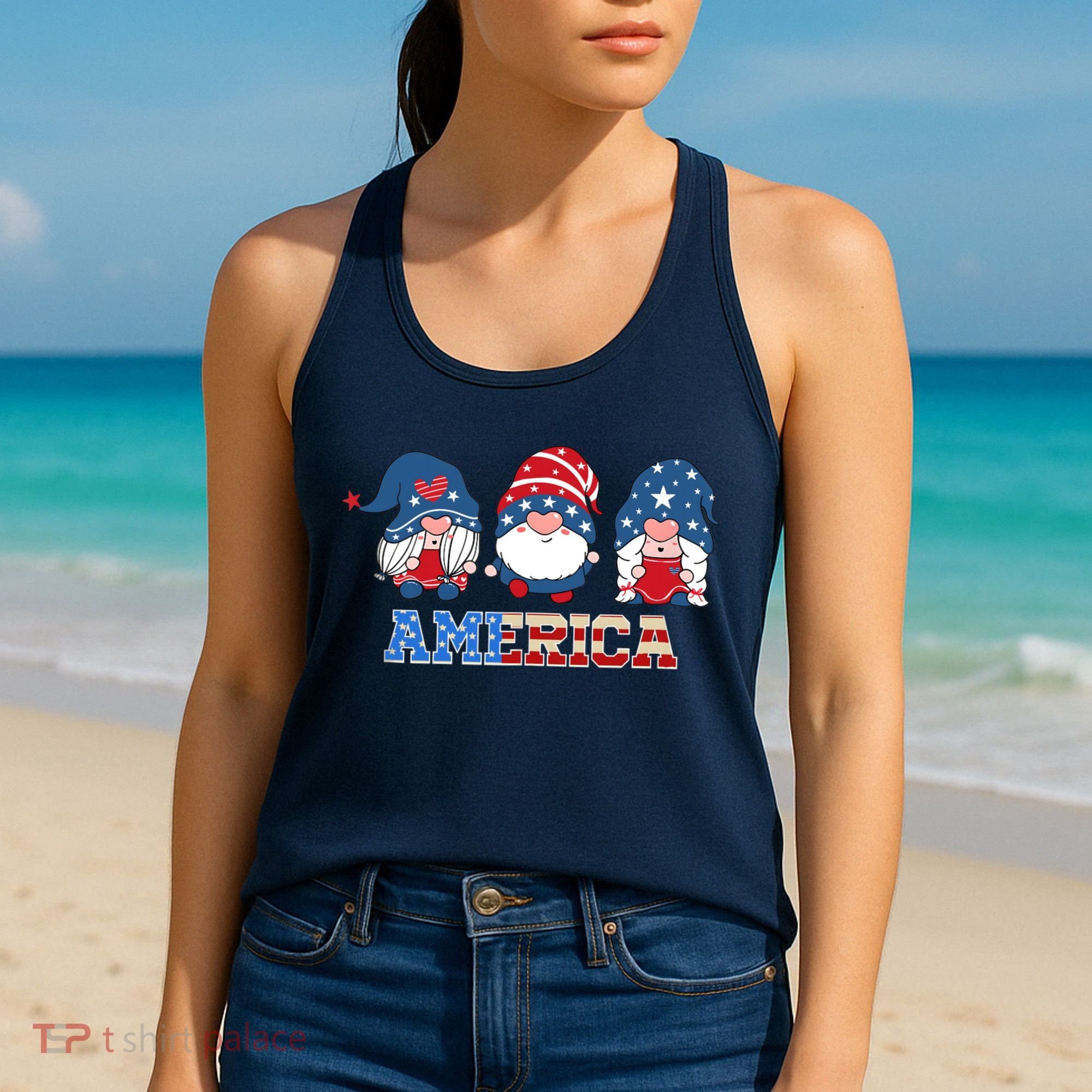 Patriotic Gnomes 4th Of July Funny Gnome Love American Flag Women's Tank Top