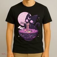 Pastel Goth Aesthetic Kawaii Creepy Cat Eating Ramen Noodles T-Shirt thumb 3