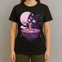 Pastel Goth Aesthetic Kawaii Creepy Cat Eating Ramen Noodles T-Shirt thumb 4