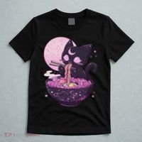 Pastel Goth Aesthetic Kawaii Creepy Cat Eating Ramen Noodles T-Shirt thumb 5