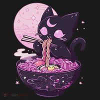Pastel Goth Aesthetic Kawaii Creepy Cat Eating Ramen Noodles T-Shirt thumb 7