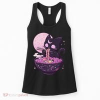 Pastel Goth Aesthetic Kawaii Creepy Cat Eating Ramen Noodles Women's Tank Top thumb 0