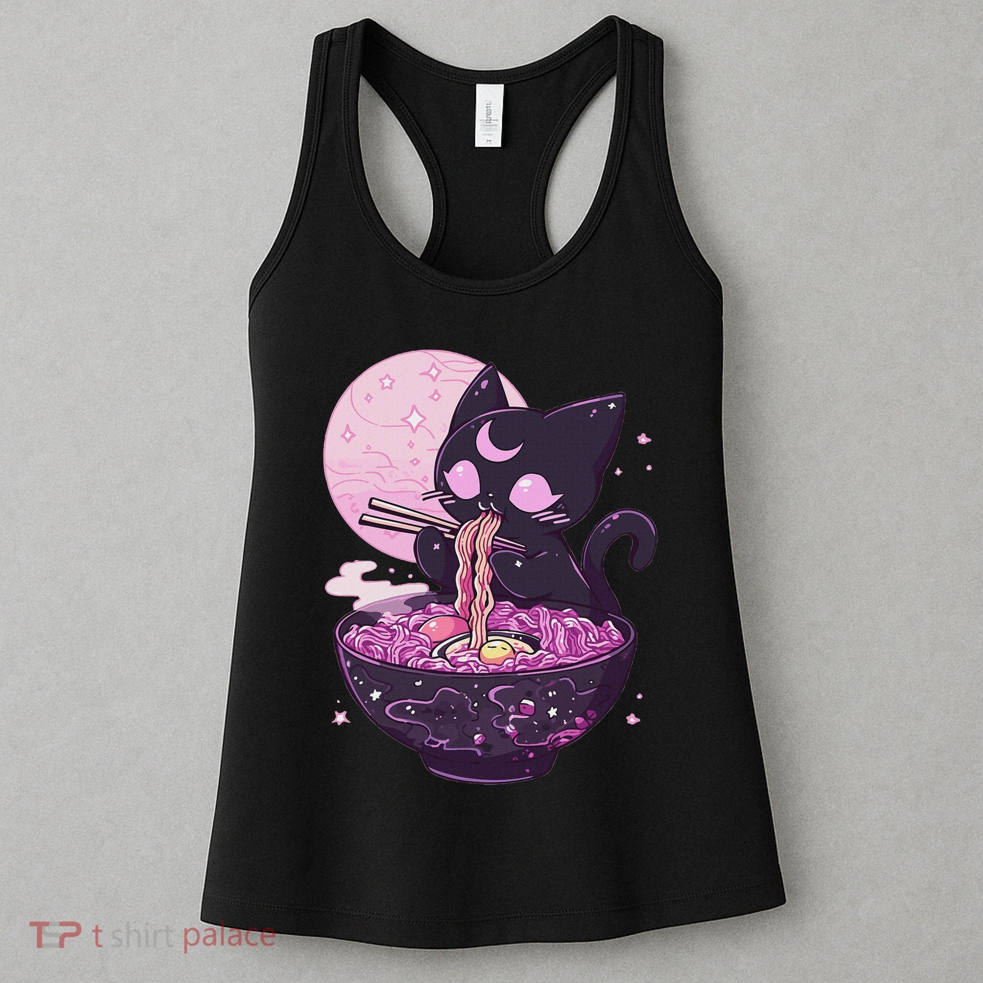 Pastel Goth Aesthetic Kawaii Creepy Cat Eating Ramen Noodles Women's Tank Top