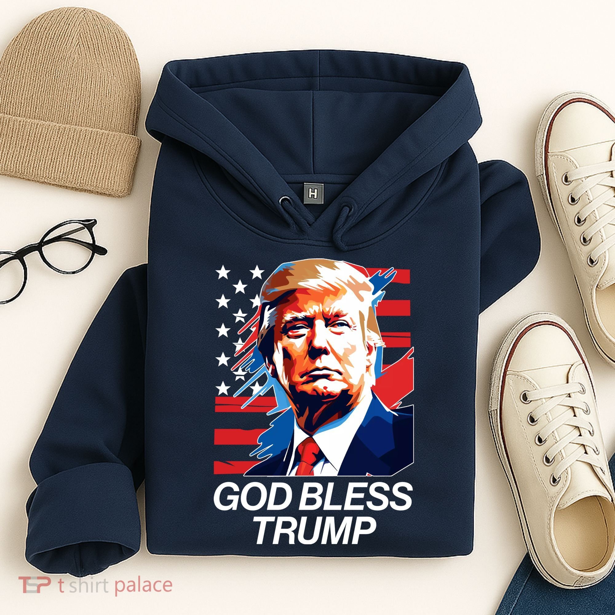 Patriotic God Bless Trump Hoodie
