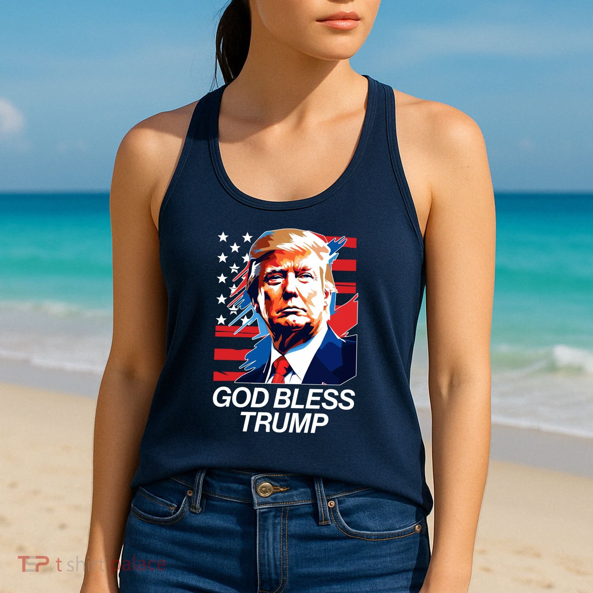 Patriotic God Bless Trump Women's Tank Top