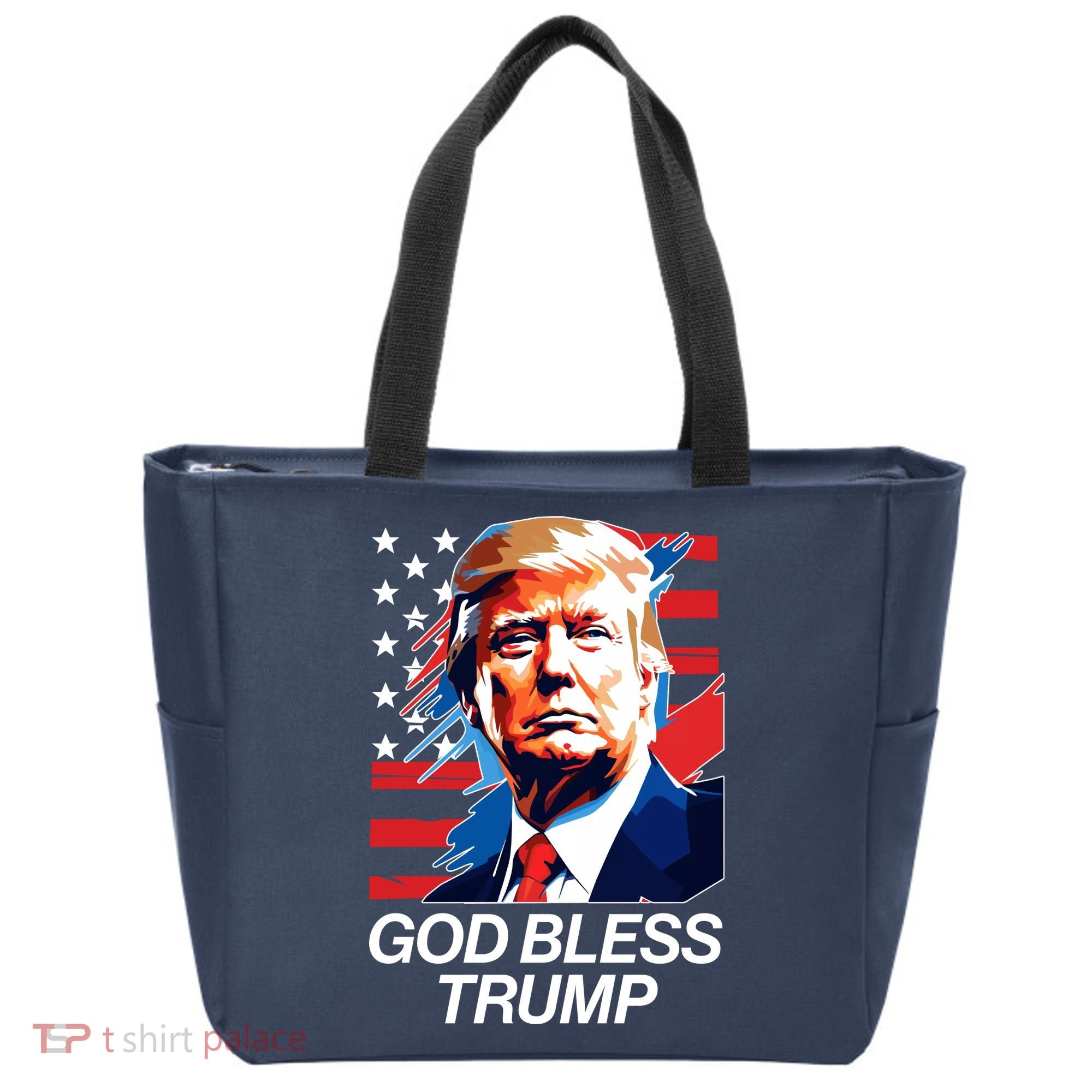 Patriotic God Bless Trump Tote Bag