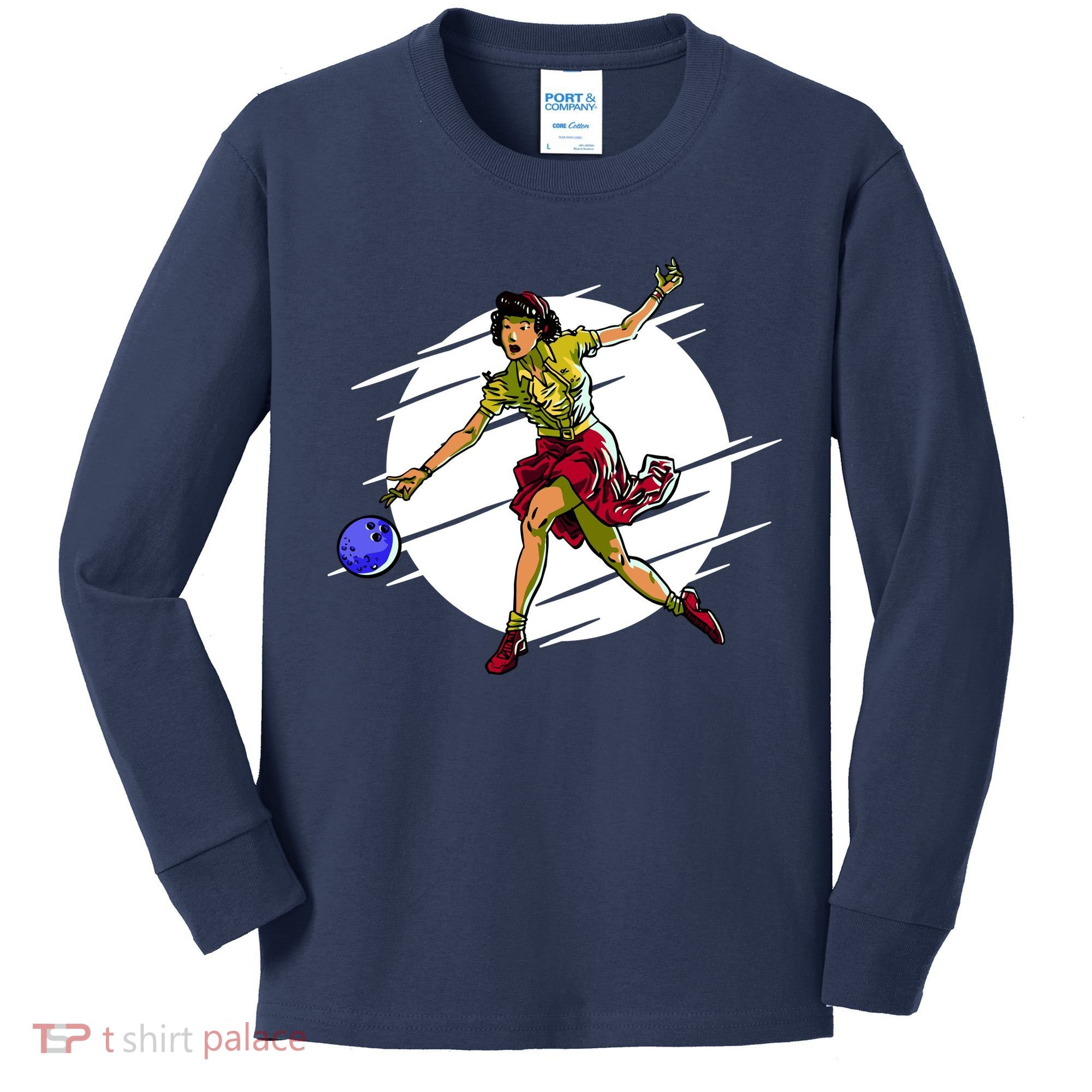 Pinup Girl Bowling Kids Long Sleeve Shirt