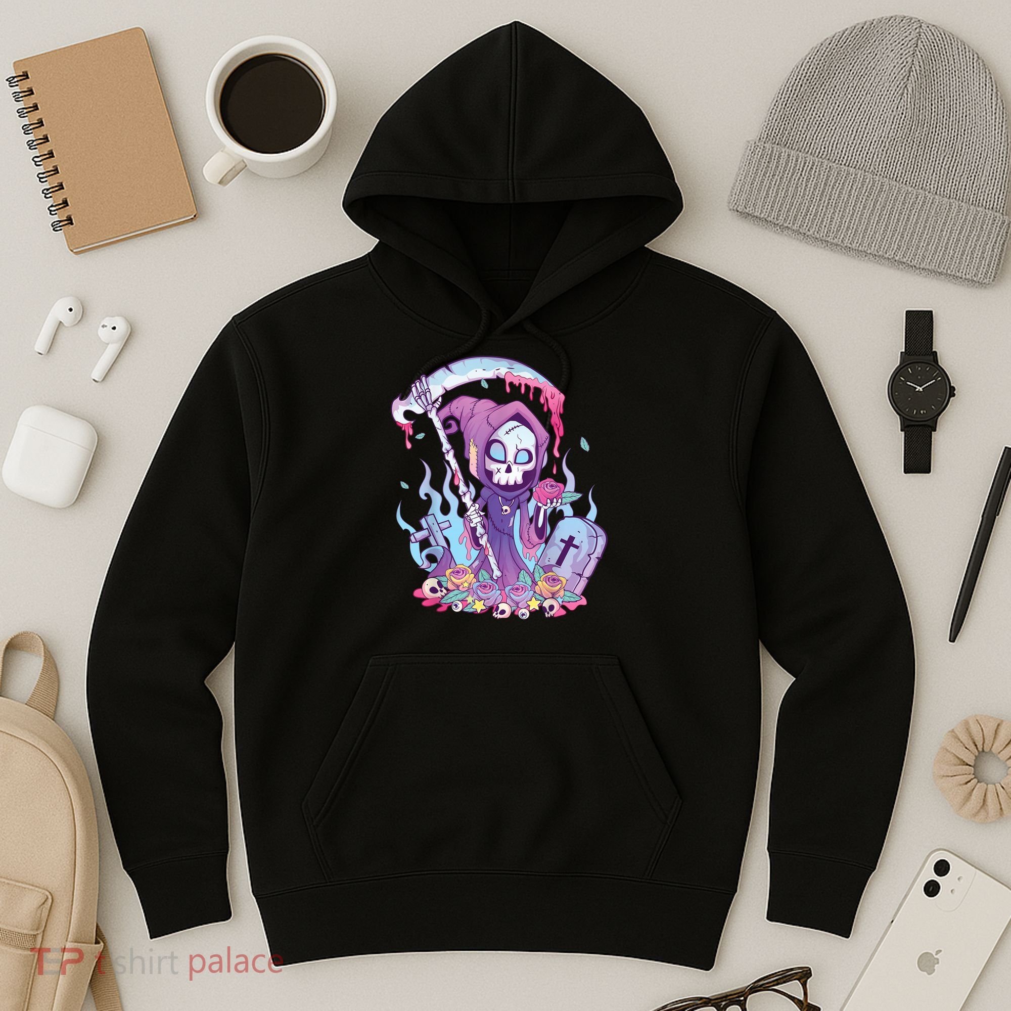 Pastel Goth Creepy Death Grim Reaper Kawaii Occult Menhera Hoodie