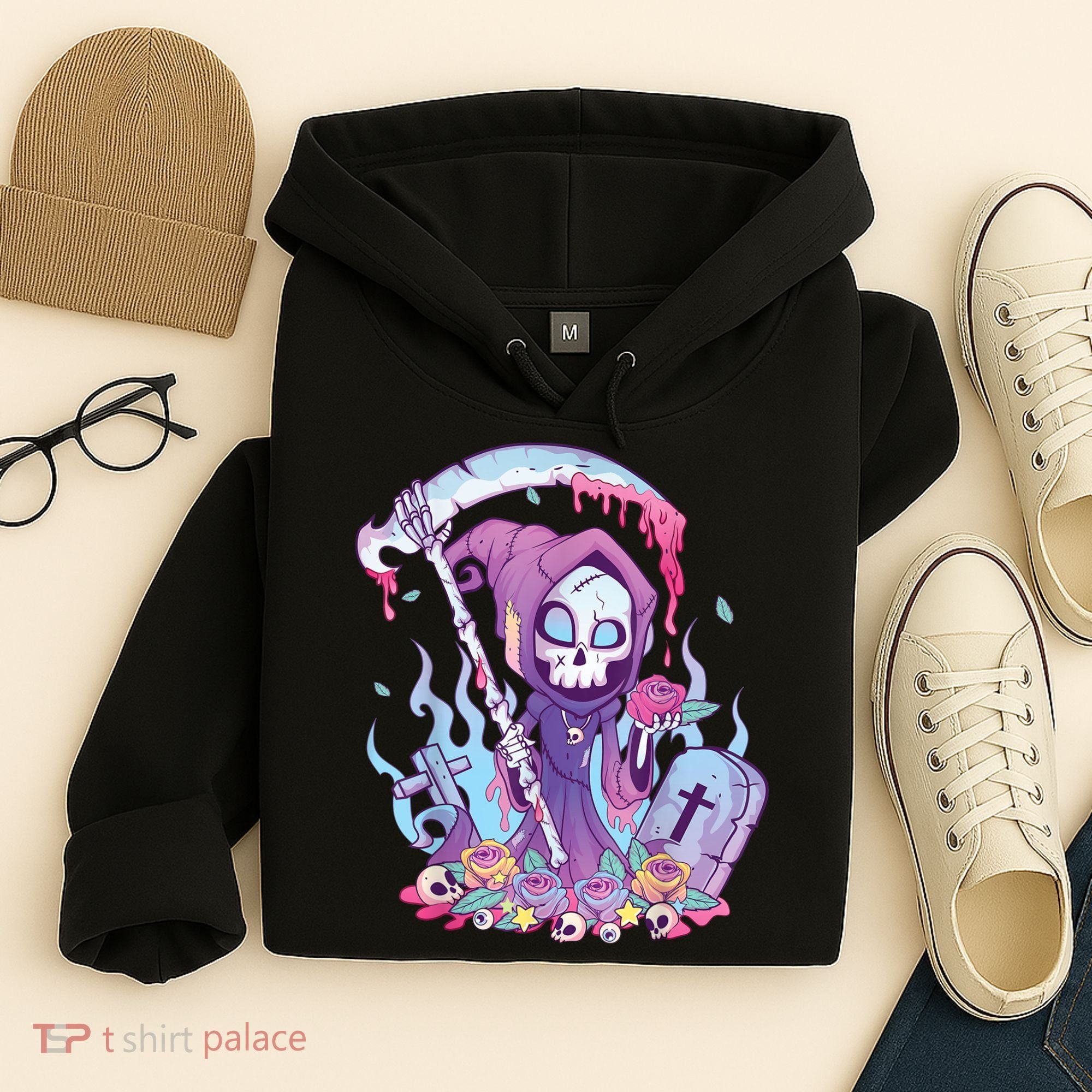 Pastel Goth Creepy Death Grim Reaper Kawaii Occult Menhera Hoodie