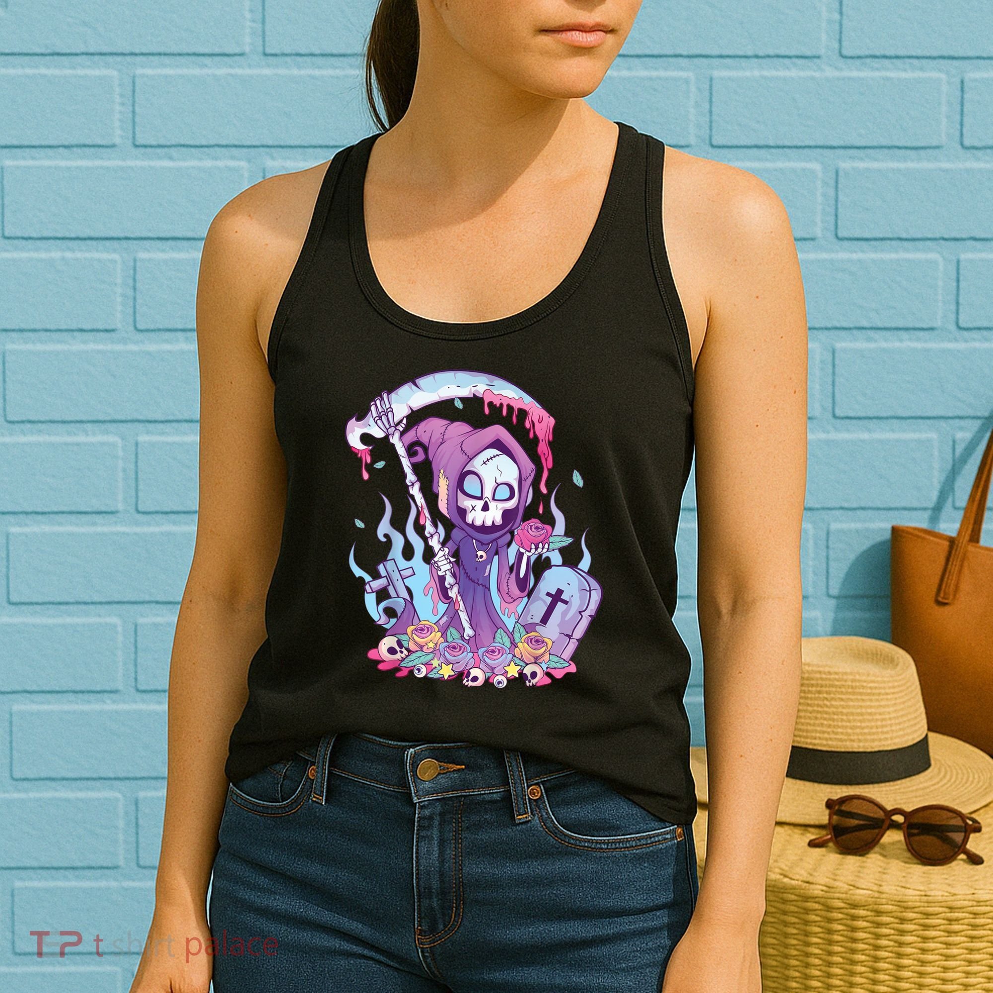 Pastel Goth Creepy Death Grim Reaper Kawaii Occult Menhera Women's Tank Top