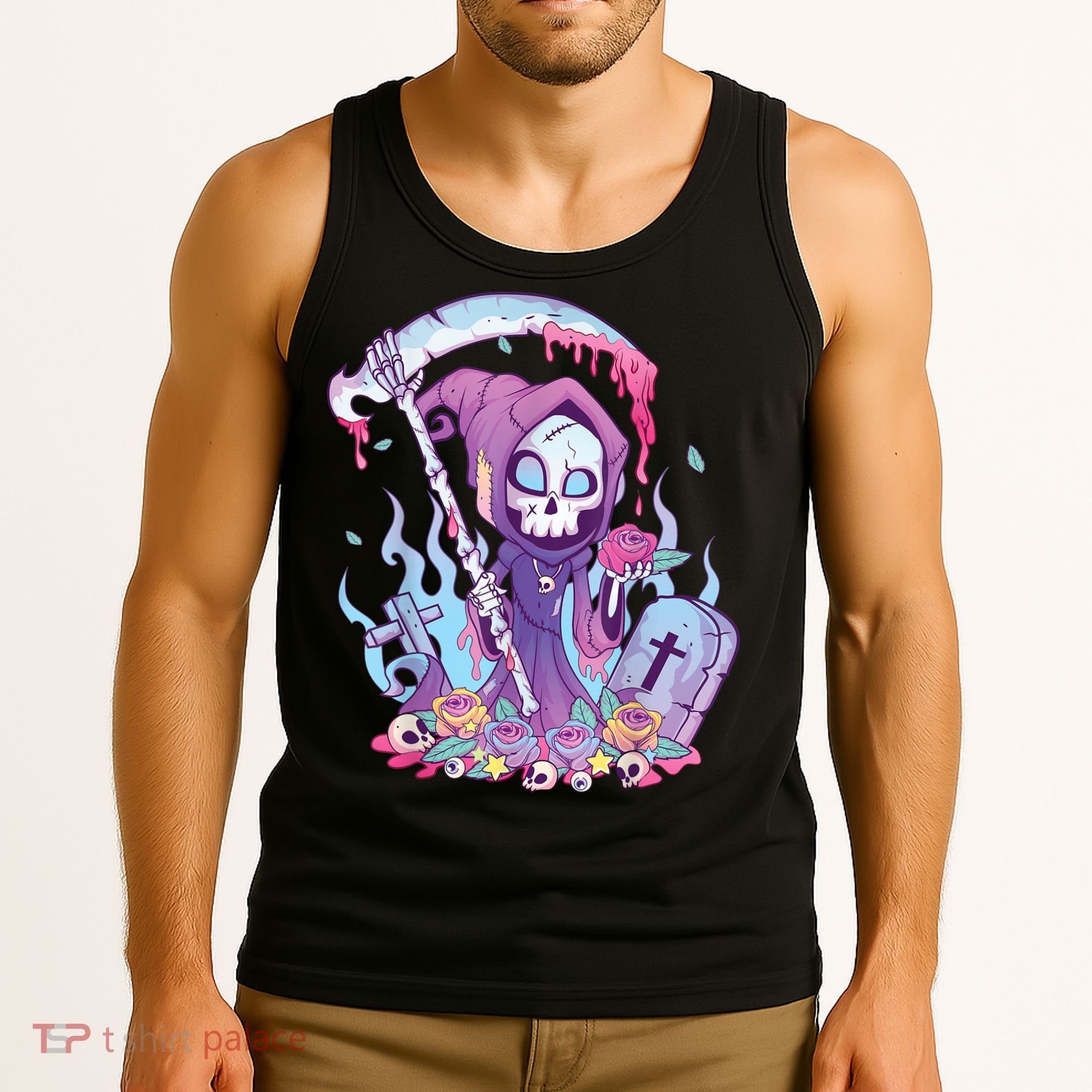 Pastel Goth Creepy Death Grim Reaper Kawaii Occult Menhera Tank Top