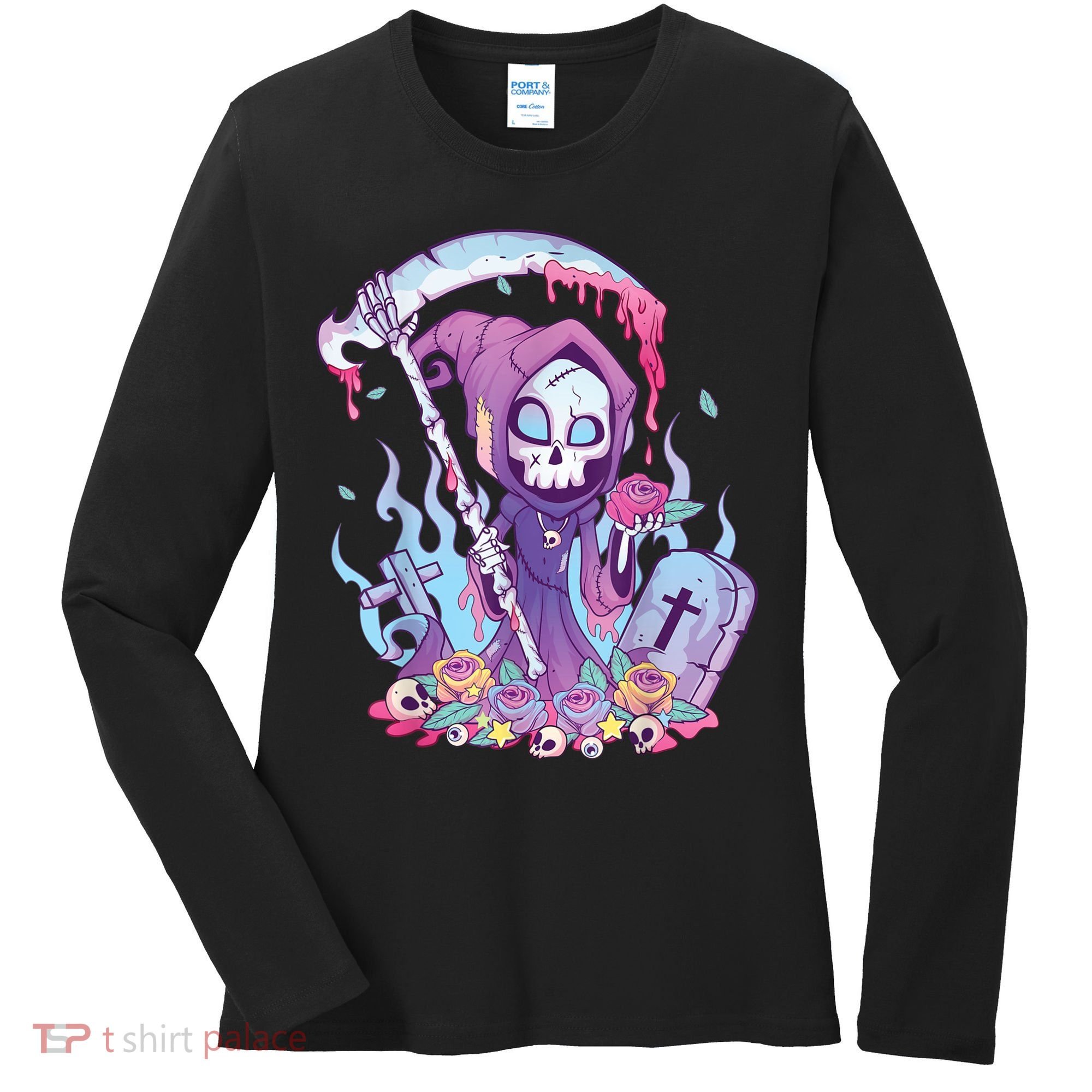 Pastel Goth Creepy Death Grim Reaper Kawaii Occult Menhera Women's Long Sleeve Shirt