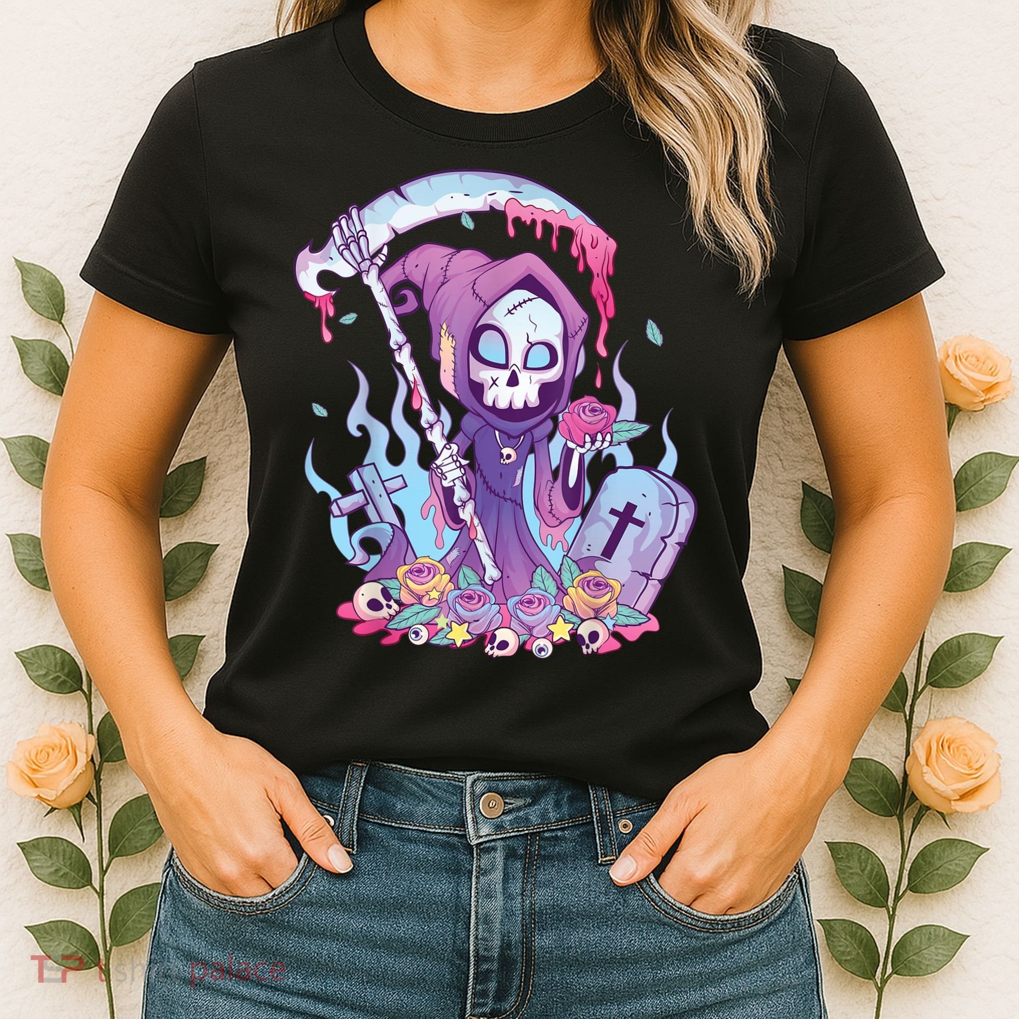 Pastel Goth Creepy Death Grim Reaper Kawaii Occult Menhera Women's T-Shirt