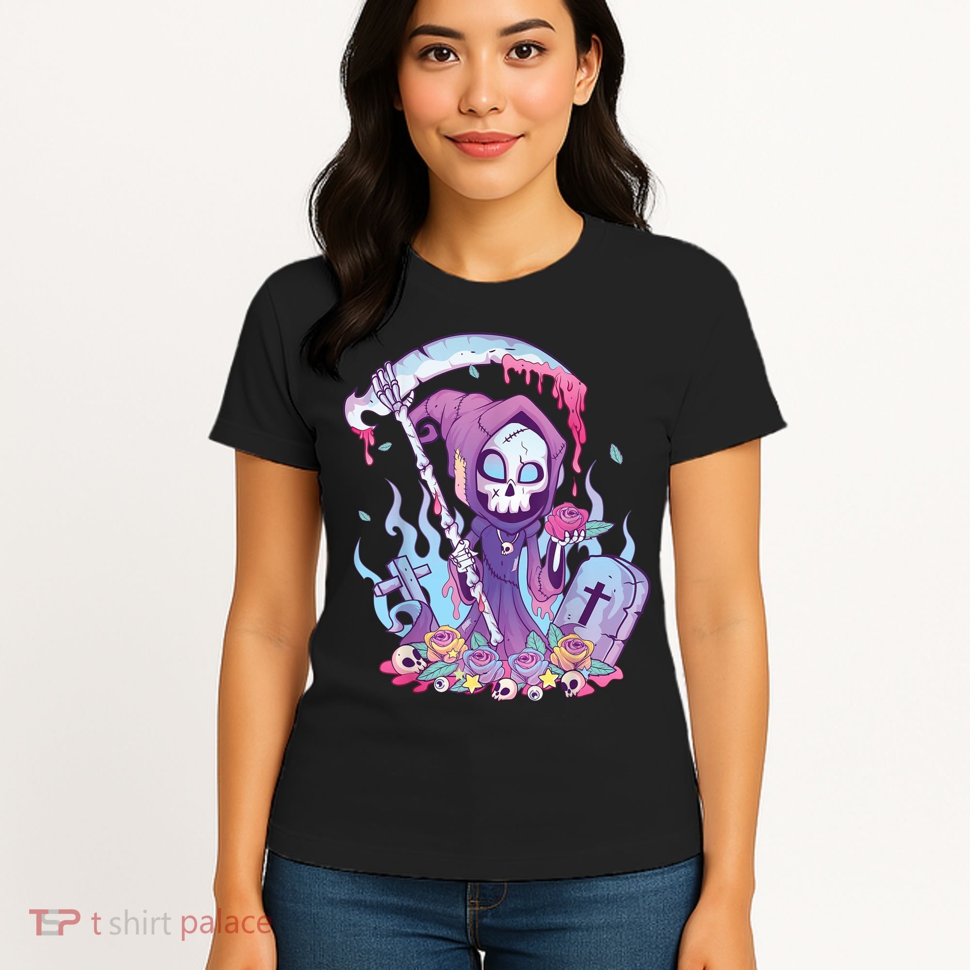 Pastel Goth Creepy Death Grim Reaper Kawaii Occult Menhera Women's T-Shirt