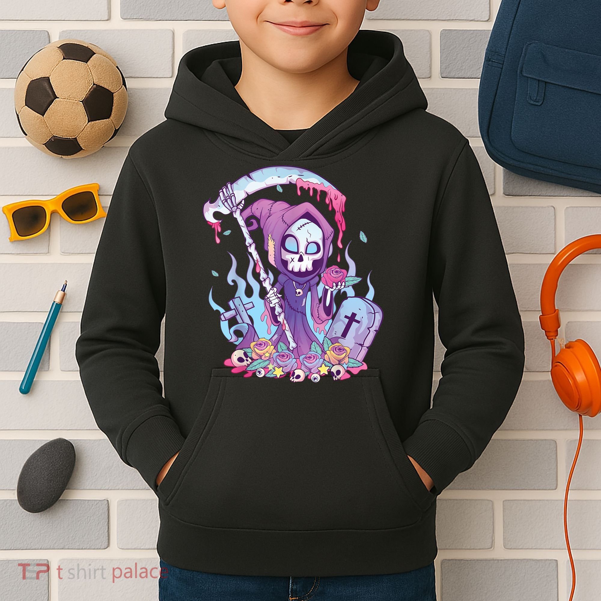Pastel Goth Creepy Death Grim Reaper Kawaii Occult Menhera Kids Hoodie