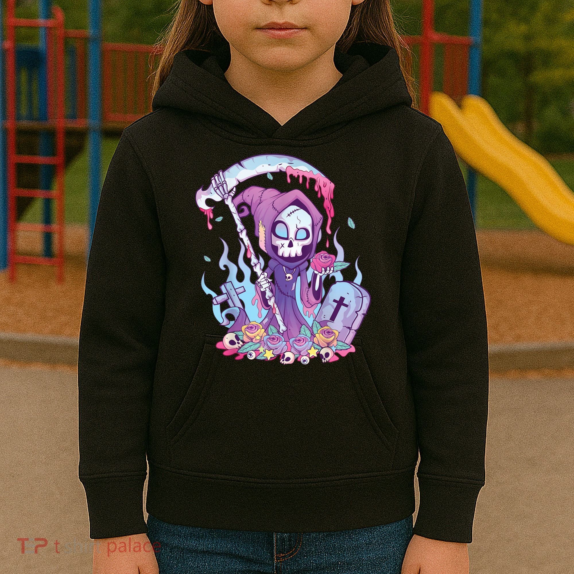 Pastel Goth Creepy Death Grim Reaper Kawaii Occult Menhera Kids Hoodie