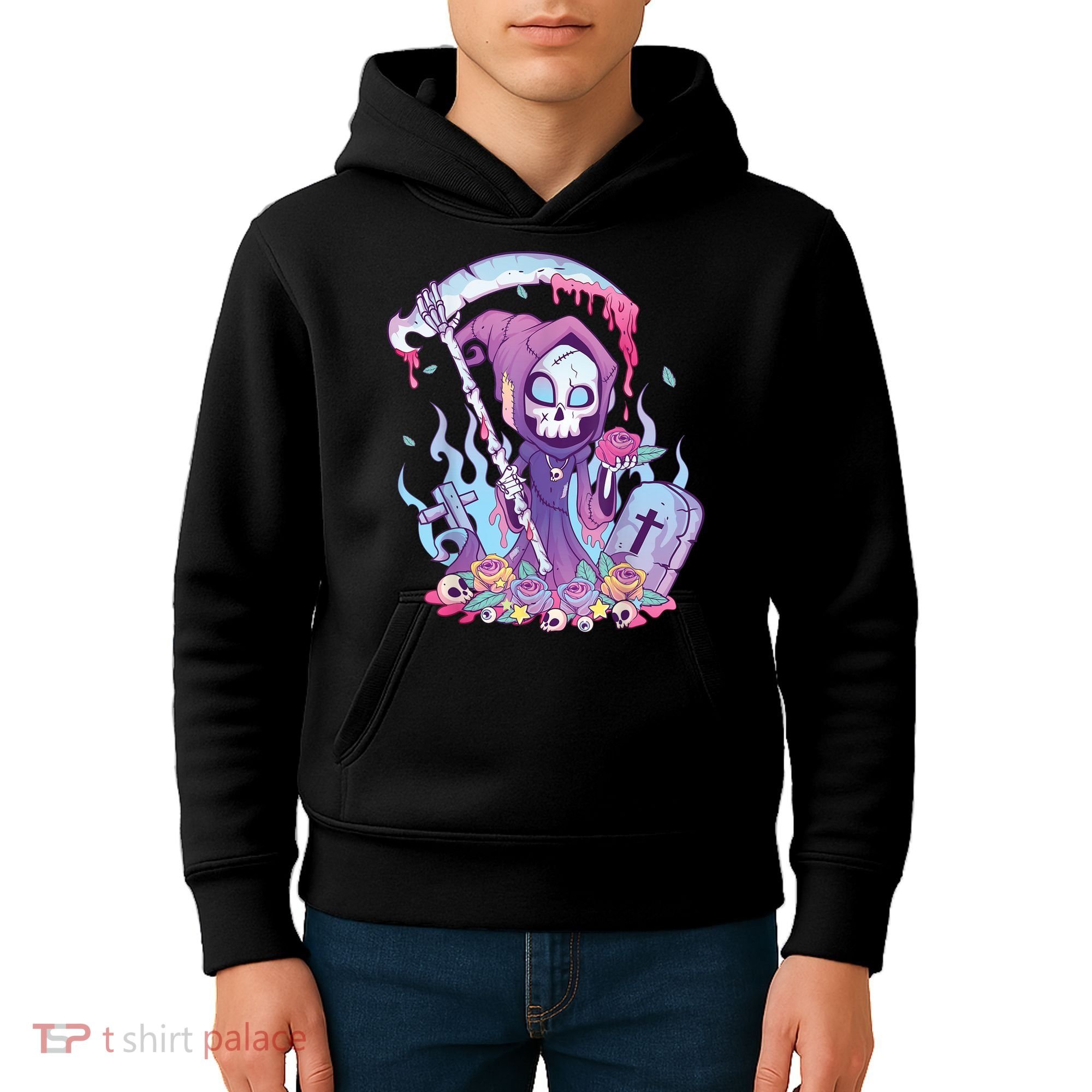Pastel Goth Creepy Death Grim Reaper Kawaii Occult Menhera Kids Hoodie