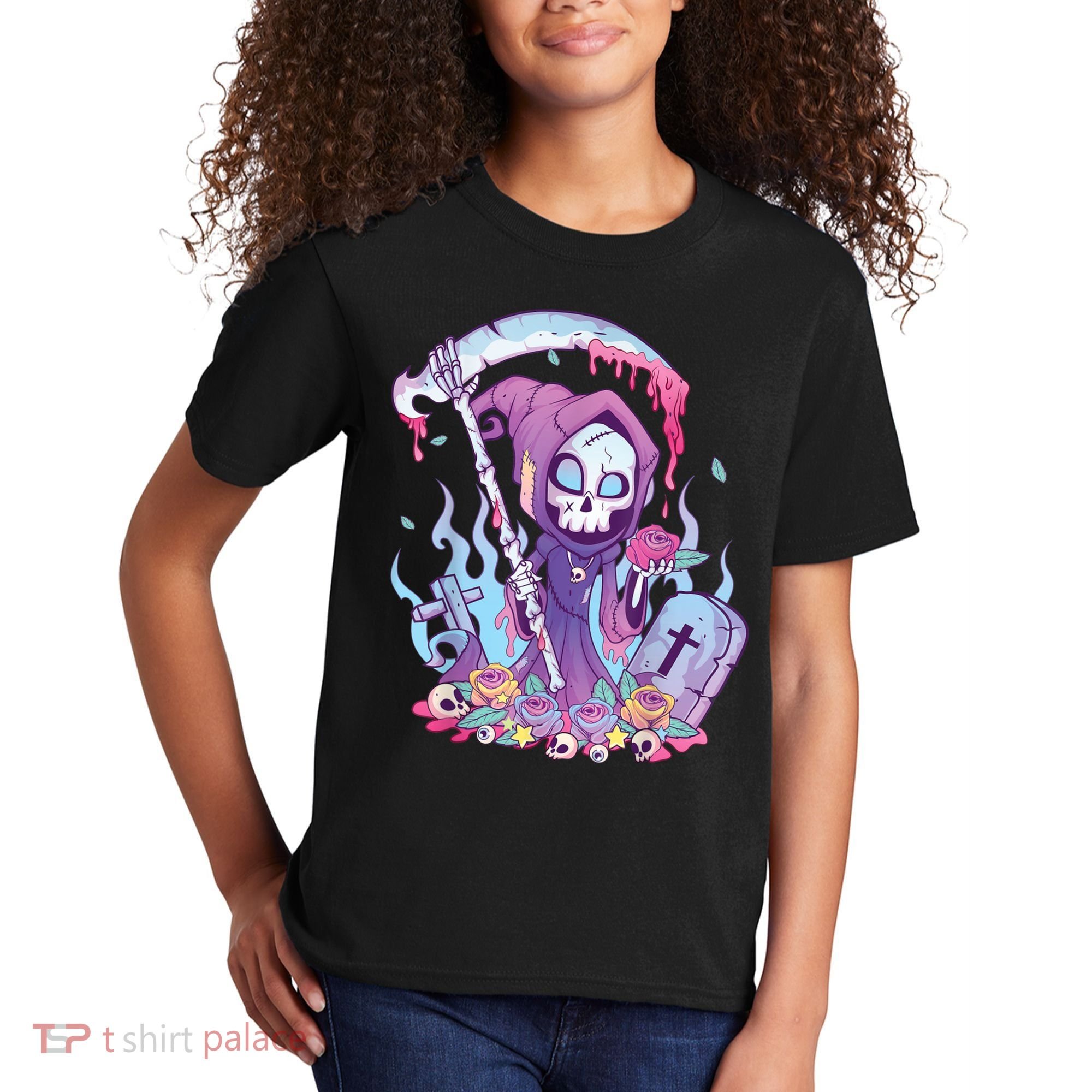 Pastel Goth Creepy Death Grim Reaper Kawaii Occult Menhera Kids T-Shirt