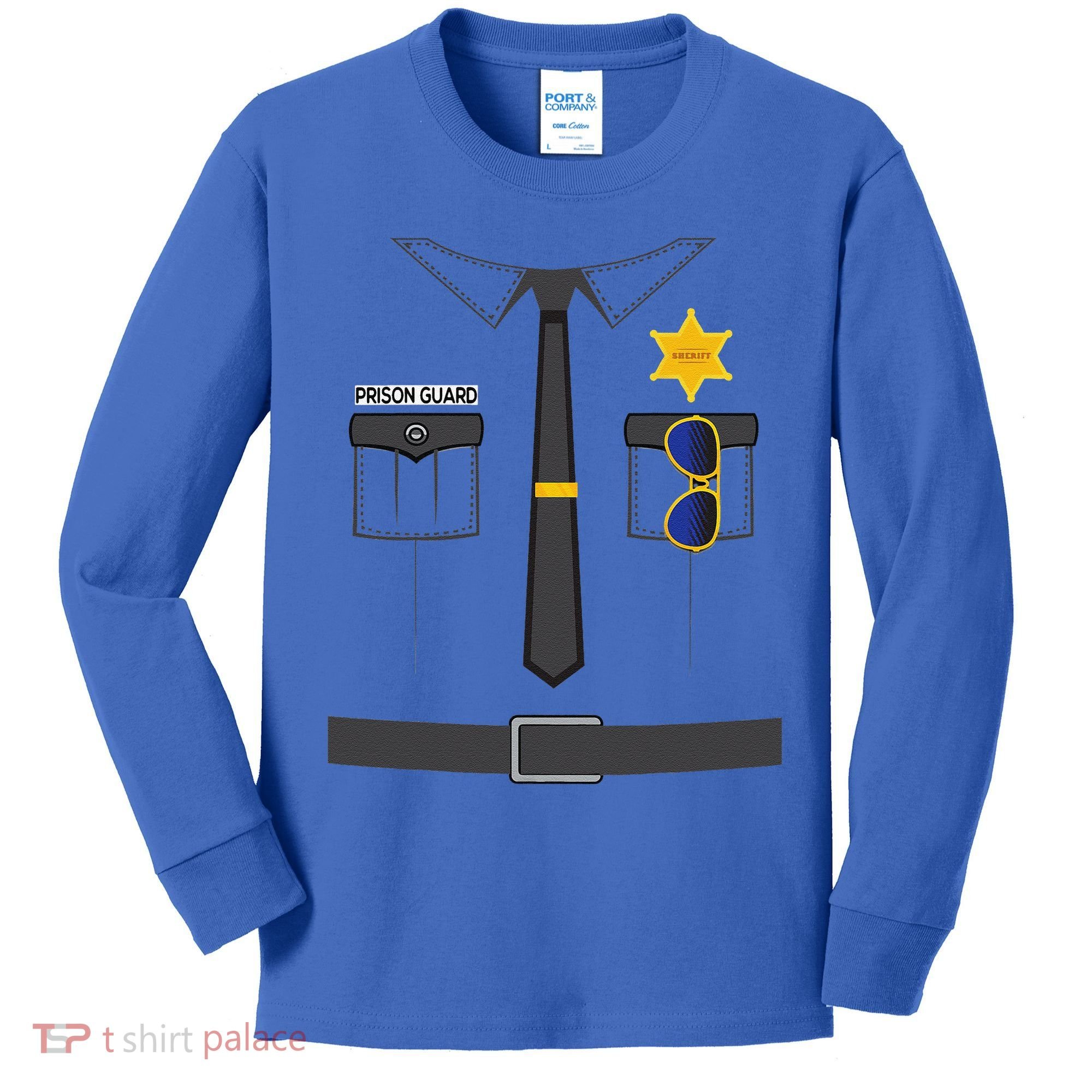 Prison Guard Correctional Officer Easy Halloween Costume Fun Kids Long Sleeve Shirt