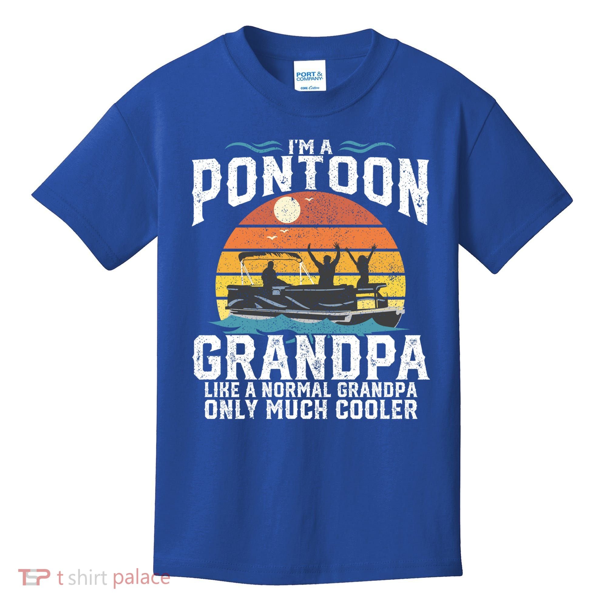Pontoon Grandpa Captain Retro Funny Boating Fathers Day Gift Kids T-Shirt
