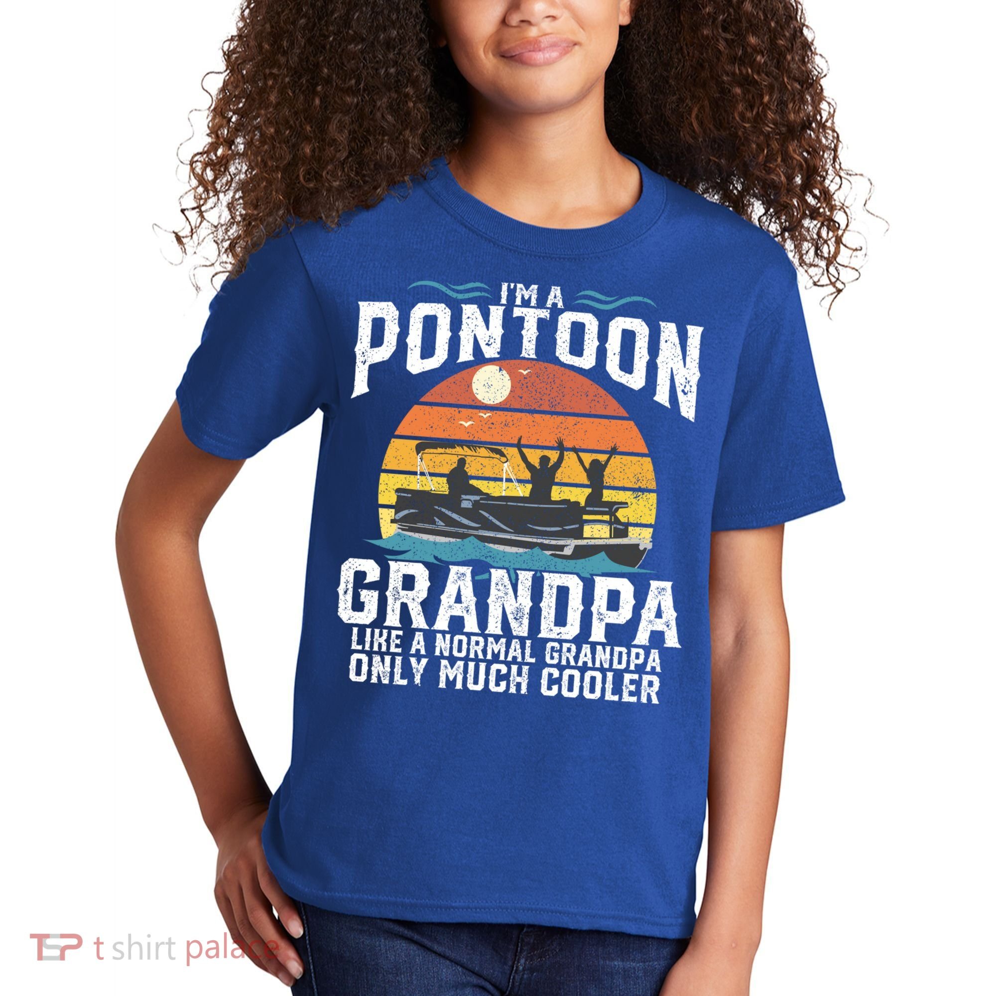Pontoon Grandpa Captain Retro Funny Boating Fathers Day Gift Kids T-Shirt