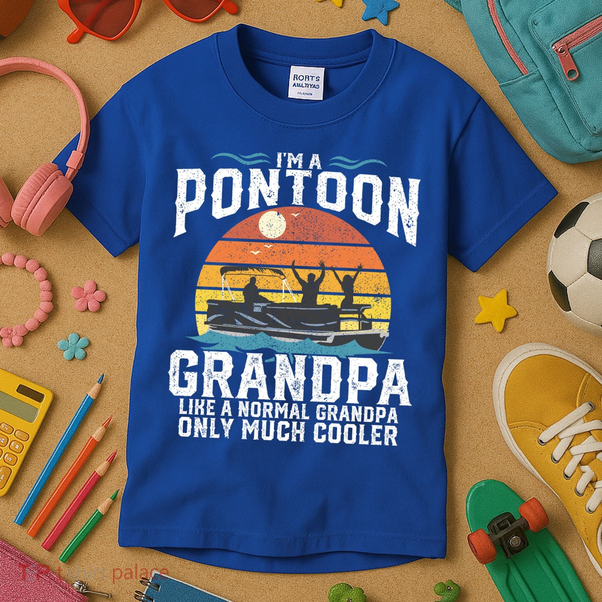Pontoon Grandpa Captain Retro Funny Boating Fathers Day Gift Kids T-Shirt
