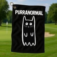 Purranormal Ghost Cat Paranormal Halloween Kitty Cat Golf Towel thumb 1