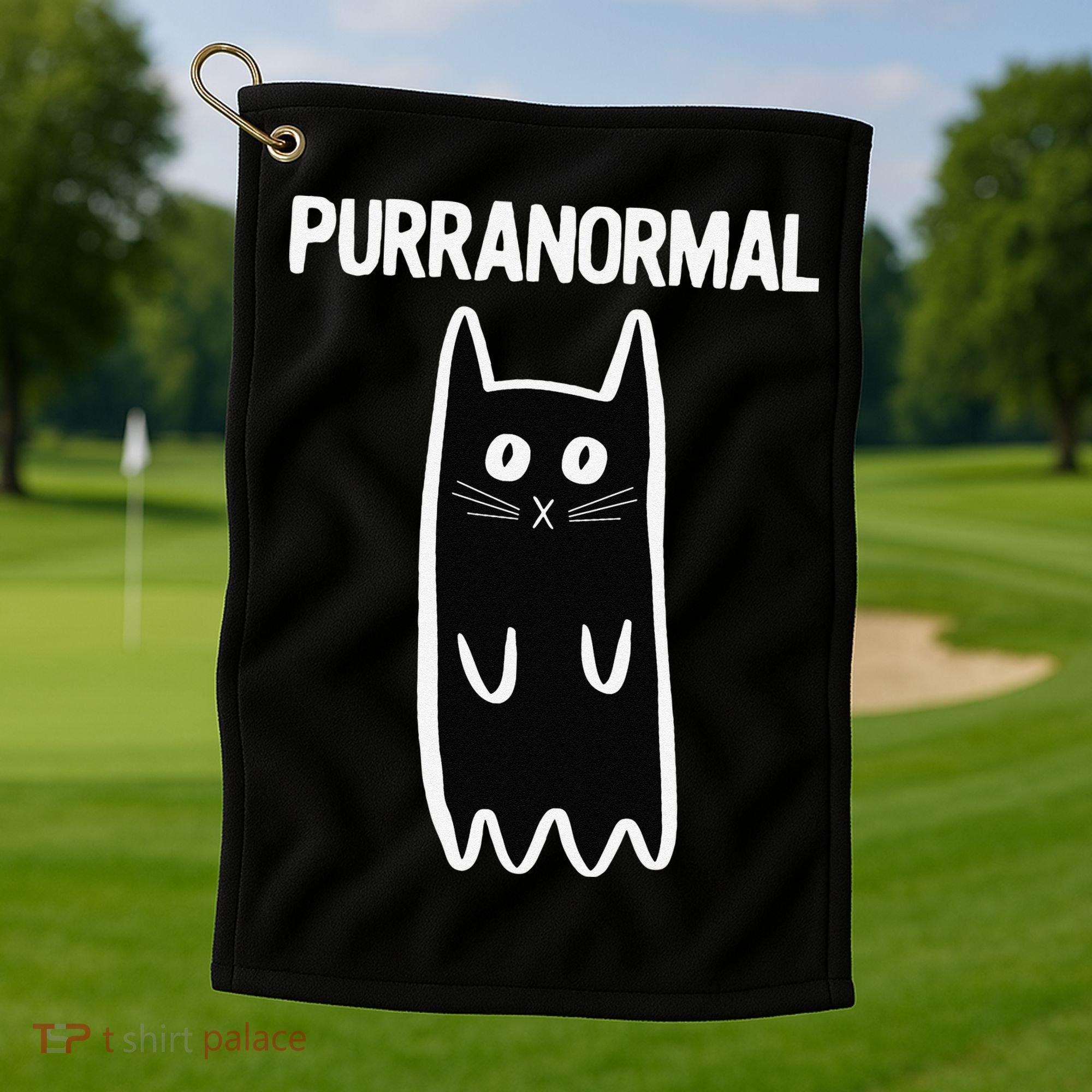 Purranormal Ghost Cat Paranormal Halloween Kitty Cat Golf Towel