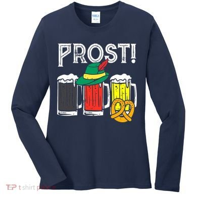 Prost German Flag Colors Hat Bavarian Oktoberfest Women's Long Sleeve Shirt