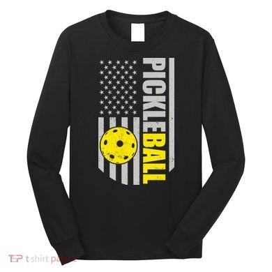 Pickleball Gift_American Flag Pickleball Paddle Long Sleeve Shirt