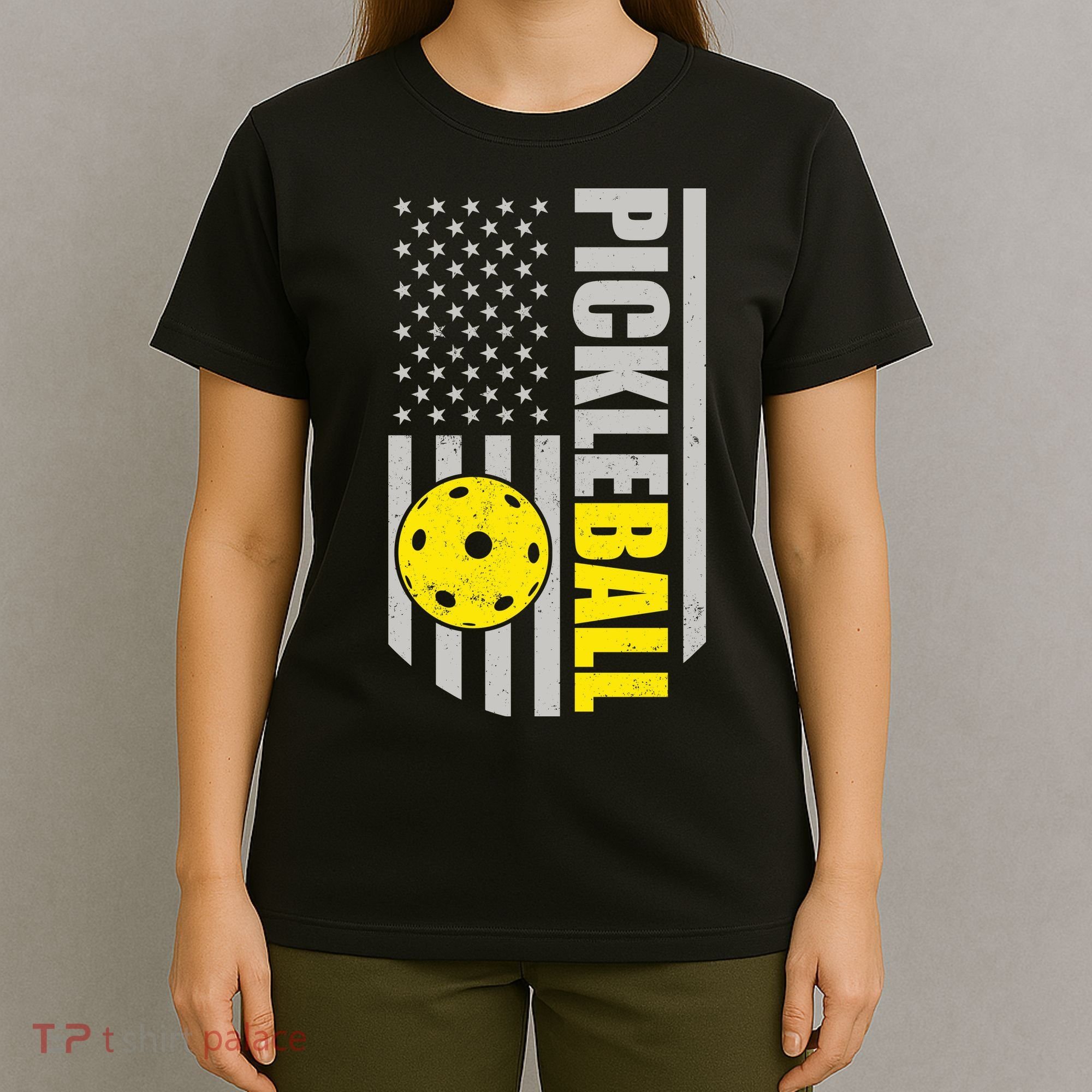 Pickleball Gift_American Flag Pickleball Paddle T-Shirt