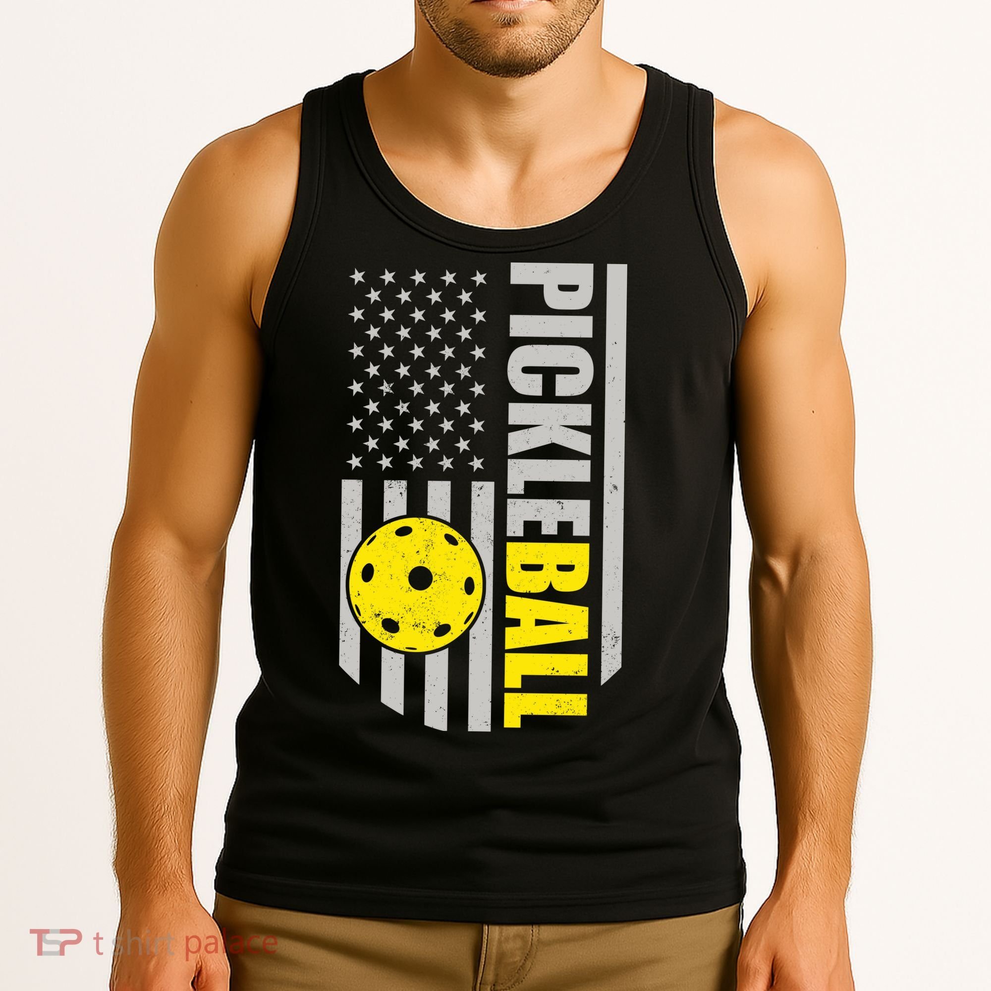 Pickleball Gift_American Flag Pickleball Paddle Tank Top