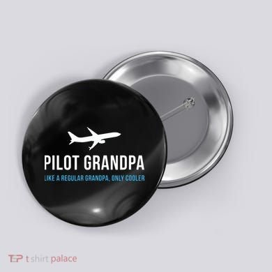 Pilot Grandpa Funny Cute Airplane Aviation Gift Button