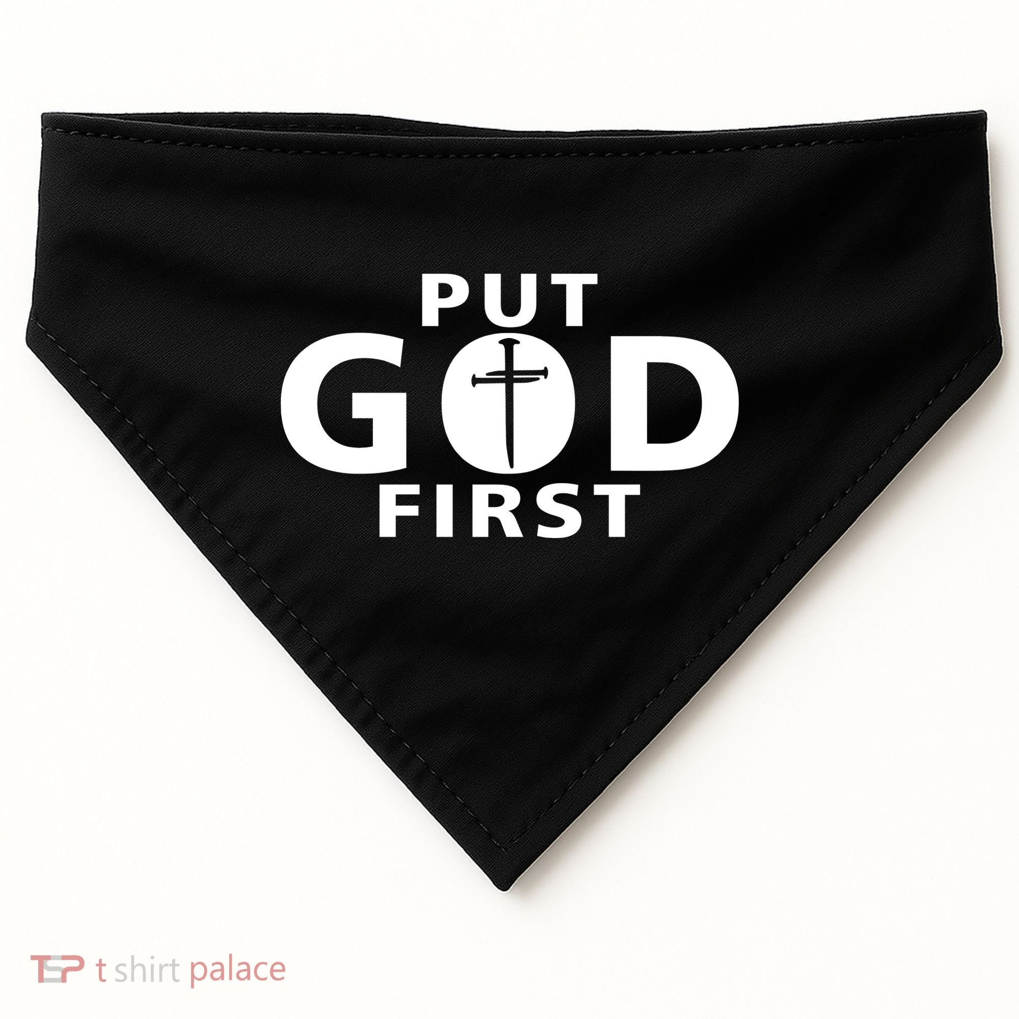 Put God First Christian 3 Nails Cross Catholic Jesus Christ USA-Made Doggie Bandana