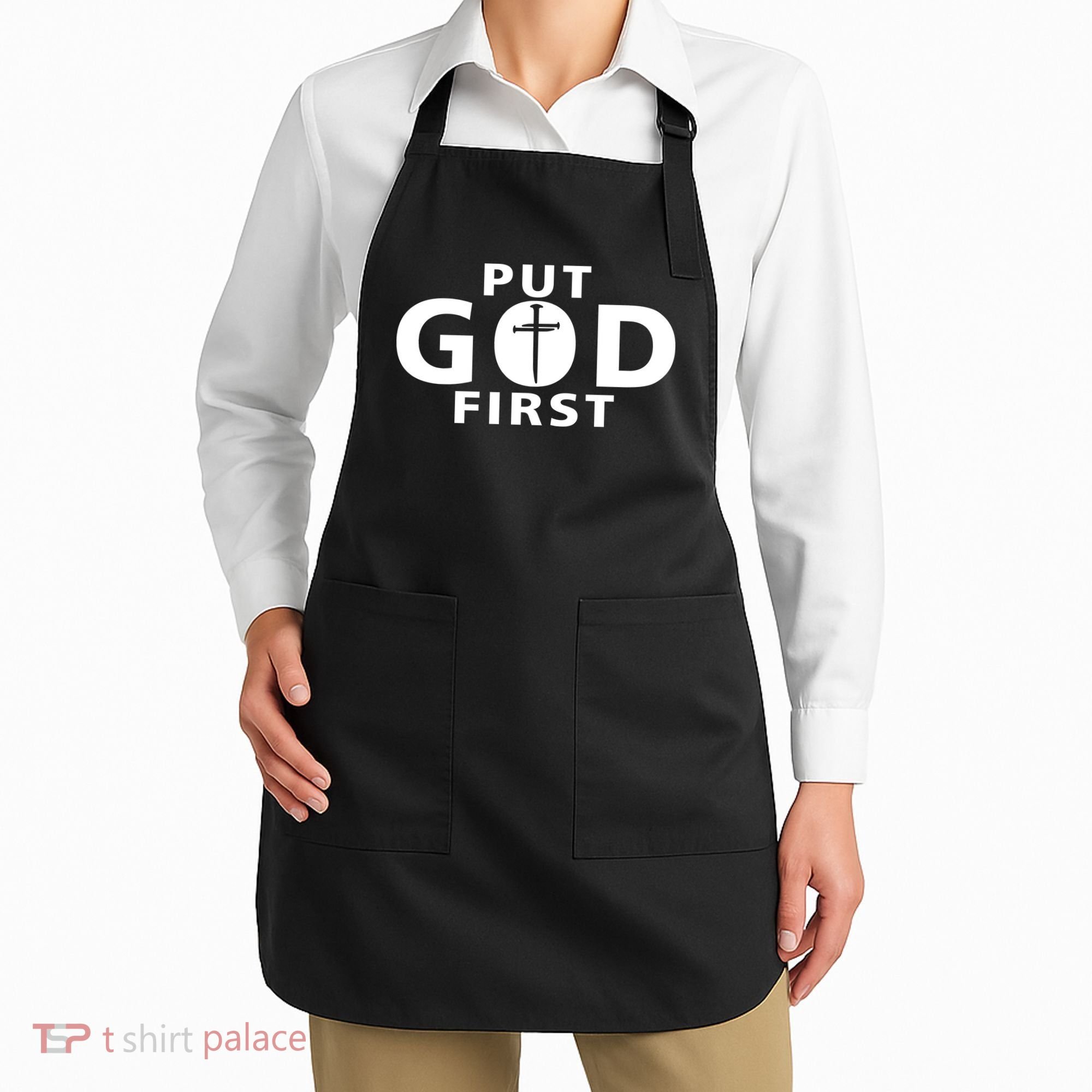 Put God First Christian 3 Nails Cross Catholic Jesus Christ Apron