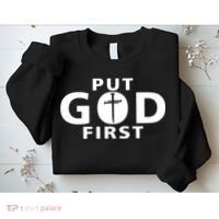 Put God First Christian 3 Nails Cross Catholic Jesus Christ Sweatshirt thumb 2