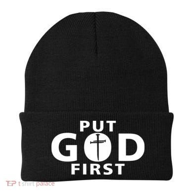 Put God First Christian 3 Nails Cross Catholic Jesus Christ Beanie