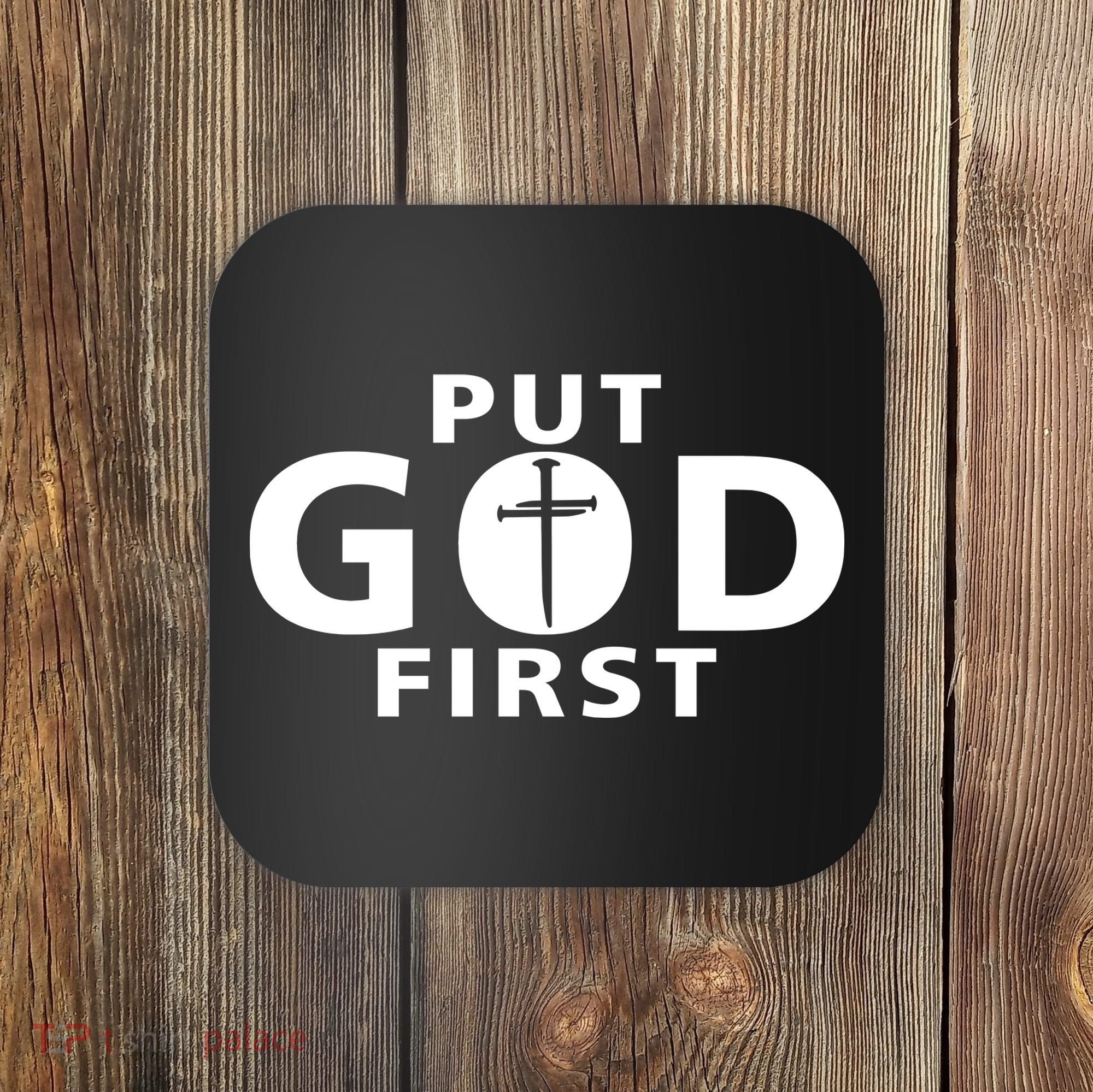 Put God First Christian 3 Nails Cross Catholic Jesus Christ Coaster