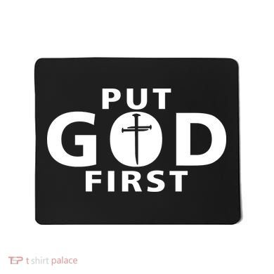 Put God First Christian 3 Nails Cross Catholic Jesus Christ Mousepad