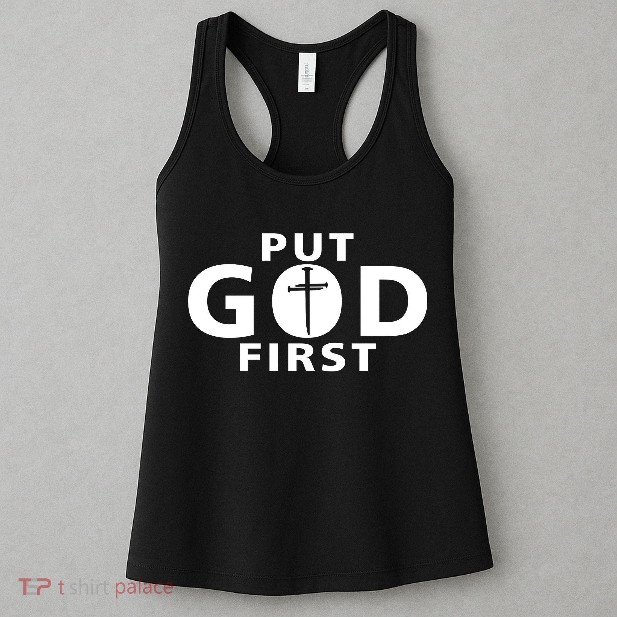 Put God First Christian 3 Nails Cross Catholic Jesus Christ Women's Tank Top