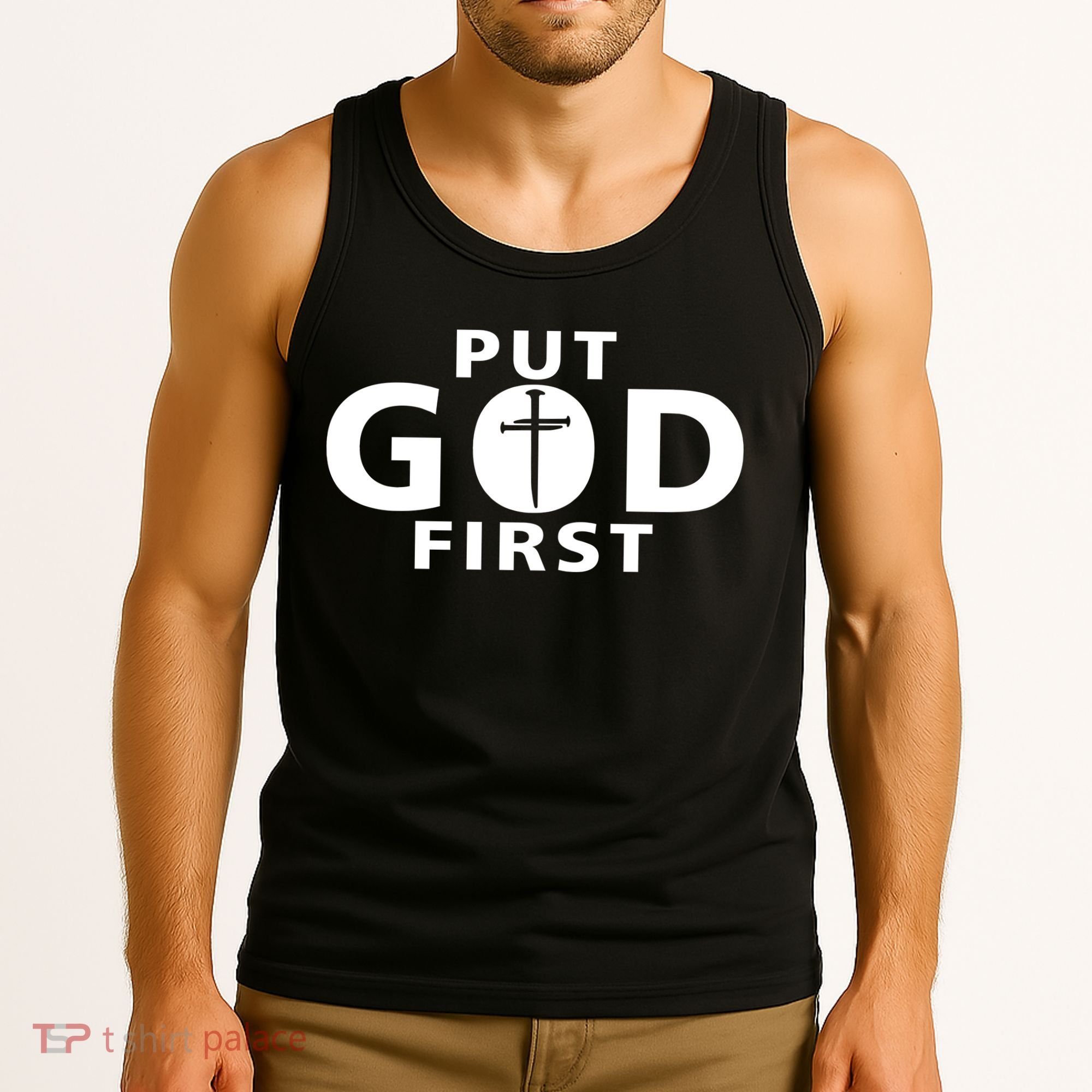 Put God First Christian 3 Nails Cross Catholic Jesus Christ Tank Top