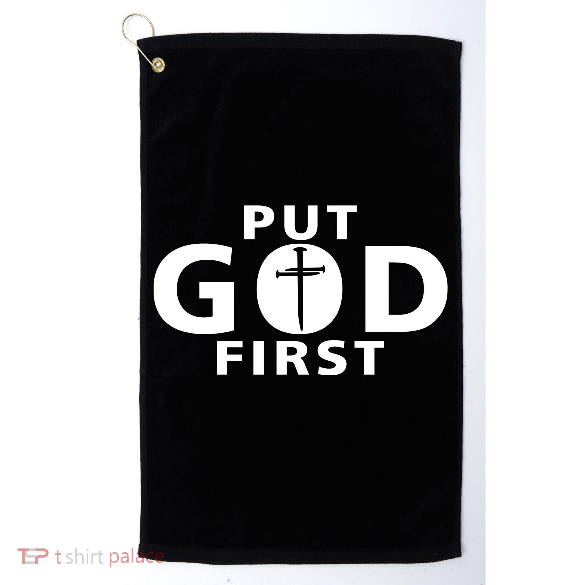Put God First Christian 3 Nails Cross Catholic Jesus Christ Golf Towel