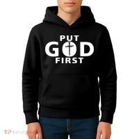 Put God First Christian 3 Nails Cross Catholic Jesus Christ Kids Hoodie thumb 4