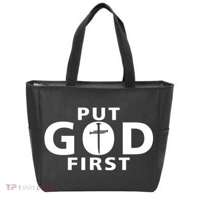 Put God First Christian 3 Nails Cross Catholic Jesus Christ Tote Bag